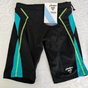 Michael Phelps Black Aqua Green Blue Competitive Swim Training Jammer Men XS
